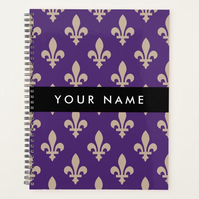Fleur de Lis, Beige on Purple, Royal, Your Name Planer (Vorderseite)