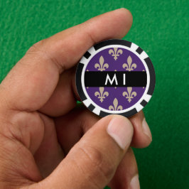 Fleur de Lis, Beige on Purple, Royal, Your Name Pokerchips