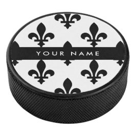 Fleur de Lis, Black on White, Black, Your Name Eishockey Puck