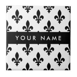 Fleur de Lis, Black on White, Black, Your Name Fliese