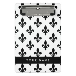 Fleur de Lis, Black on White, Black, Your Name Mini Klemmbrett