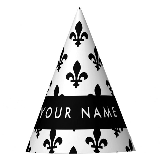 Fleur de Lis, Black on White, Black, Your Name Partyhütchen (Vorderseite)