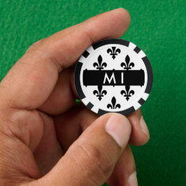 Fleur de Lis, Black on White, Black, Your Name Pokerchips