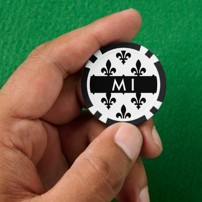 Fleur de Lis, Black on White, Black, Your Name Pokerchips (Hand)