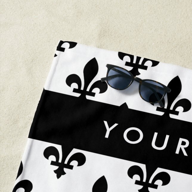 Fleur de Lis, Black on White, Black, Your Name Strandtuch (Beispiel)