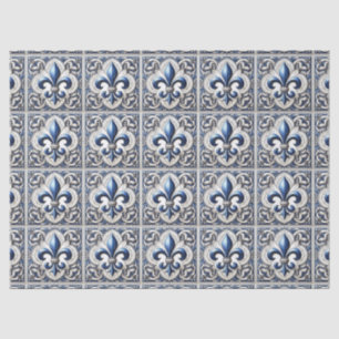 Fleur De Lis Blau-Weiß-Fliesenmuster-Decoupage Seidenpapier