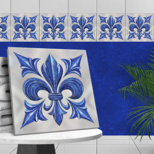 Fleur-De-Lis Blauer Marmor und Perle Fliese