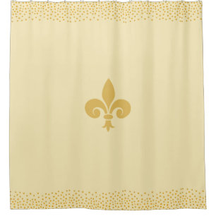 Fleur_de_Lis-Blume und goldenes Konfetti auf golde Duschvorhang