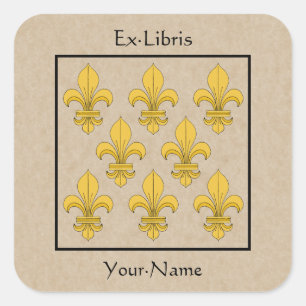 Fleur-de-lis-Buchzeichen Quadratischer Aufkleber