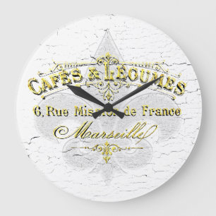 Fleur-de-lis Cafe Weathered Paint Große Wanduhr