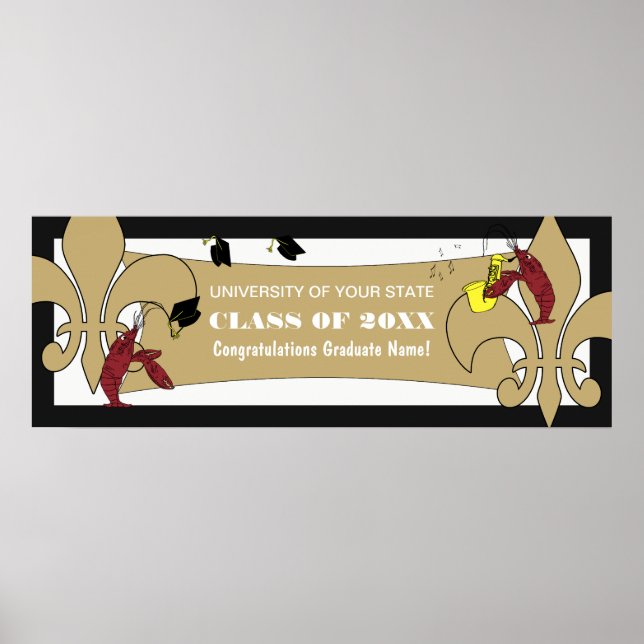 Fleur de Lis Crawfish Graduation Banner Poster (Vorne)