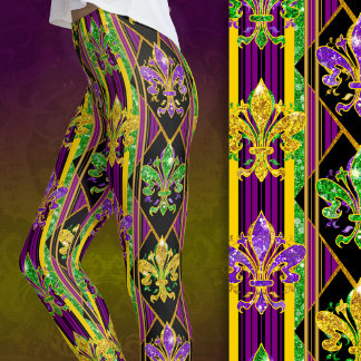 Fleur-de-lis falscher Glitter Mardi Gras Farben St Leggings