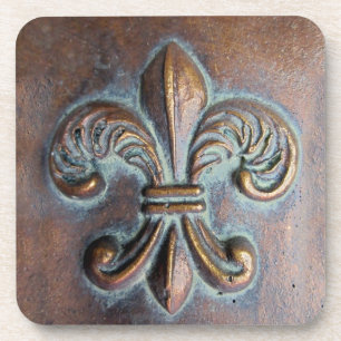 Fleur De Lis, gealterter Kupfer-Look-Druck Getränkeuntersetzer