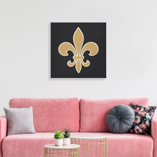 Fleur de Lis Gold mit weißer und schwarzer Kontur Leinwanddruck