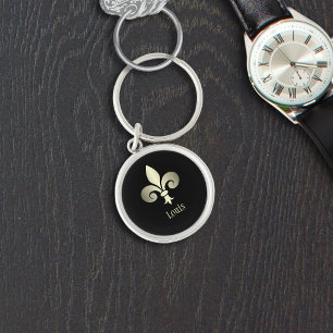 Fleur de Lis Gold Monogramm Schlüsselanhänger