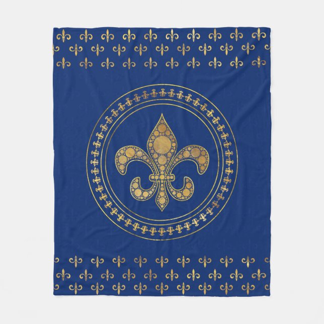 Fleur-de-lis - Gold und Royal Blue Fleecedecke (Vorderseite)