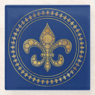 Fleur-de-lis - Gold und Royal Blue Glasuntersetzer