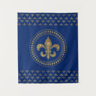 Fleur-de-lis - Gold und Royal Blue Wandteppich