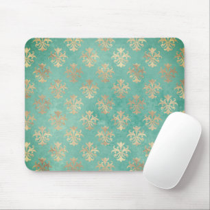 Fleur-de-Lis Gold und Teal Grün Vintage-Patina Mousepad