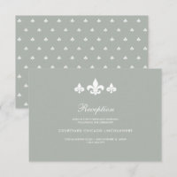 Fleur-de-lis Gray White Wedding Reception Card