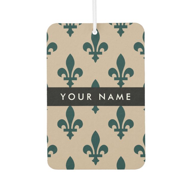 Fleur de Lis, Green on Beige, Royal, Your Name Autolufterfrischer (Vorderseite)