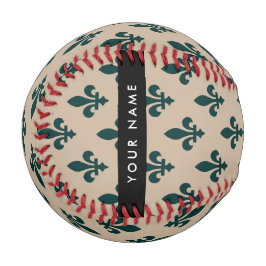 Fleur de Lis, Green on Beige, Royal, Your Name Baseball