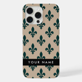 Fleur de Lis, Green on Beige, Royal, Your Name iPhone 15 Pro Max Hülle