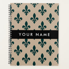 Fleur de Lis, Green on Beige, Royal, Your Name Planer