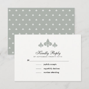 Fleur-de-lis Grey White Wedding RSVP Cards