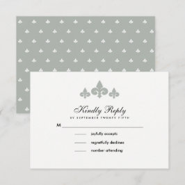 Fleur-de-lis Grey White Wedding RSVP Cards Karte