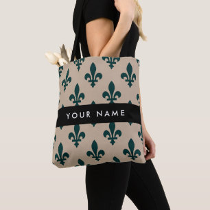 Fleur de Lis, Grün auf Beige, Royal, Ihr Name