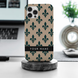 Fleur de Lis, Grün auf Beige, Royal, Ihr Name Case-Mate iPhone Hülle