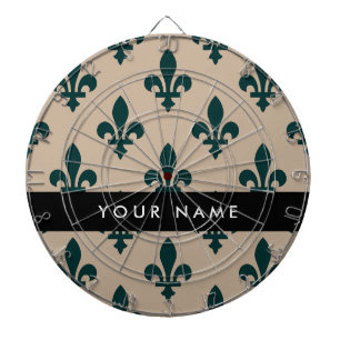 Fleur de Lis, Grün auf Beige, Royal, Ihr Name Dartscheibe