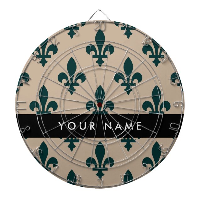 Fleur de Lis, Grün auf Beige, Royal, Ihr Name Dartscheibe (vorne)