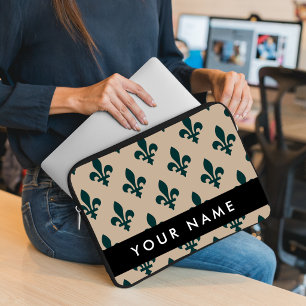 Fleur de Lis, Grün auf Beige, Royal, Ihr Name Laptopschutzhülle