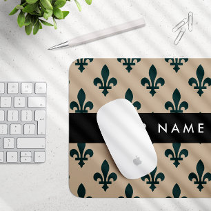 Fleur de Lis, Grün auf Beige, Royal, Ihr Name Mousepad