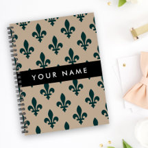 Fleur de Lis, Grün auf Beige, Royal, Ihr Name