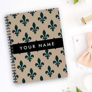Fleur de Lis, Grün auf Beige, Royal, Ihr Name Notizblock