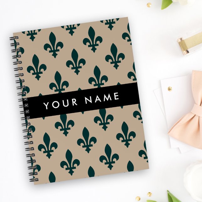 Fleur de Lis, Grün auf Beige, Royal, Ihr Name Planer (Von Creator hochgeladen)