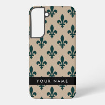 Fleur de Lis, Grün auf Beige, Royal, Ihr Name
