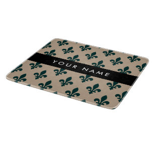 Fleur de Lis, Grün auf Beige, Royal, Ihr Name Schneidebrett