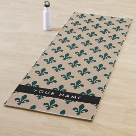 Fleur de Lis, Grün auf Beige, Royal, Ihr Name Yogamatte