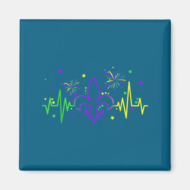 Fleur De Lis Heartbeat Nurse Mardi Gras Carnival M Magnet (Vorne)