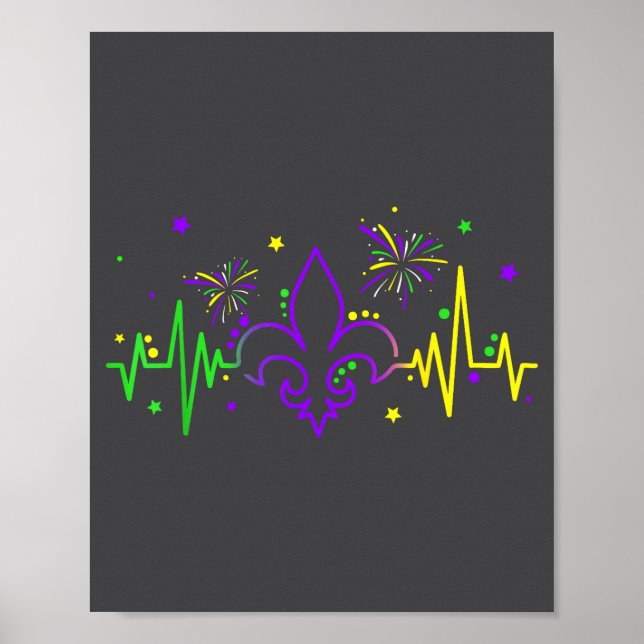 Fleur De Lis Heartbeat Nurse Mardi Gras Carnival M Poster (Vorne)