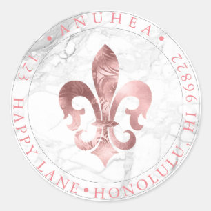 FLEUR DE LIS   IMITATE ROSE GOLD DAMASK RUNDER AUFKLEBER