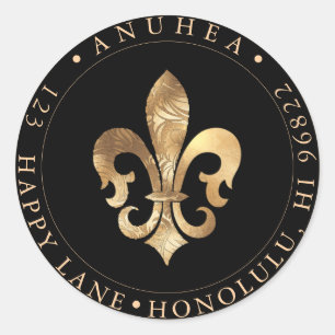 FLEUR DE LIS   IMITATS GOLD DAMASK RUNDER AUFKLEBER