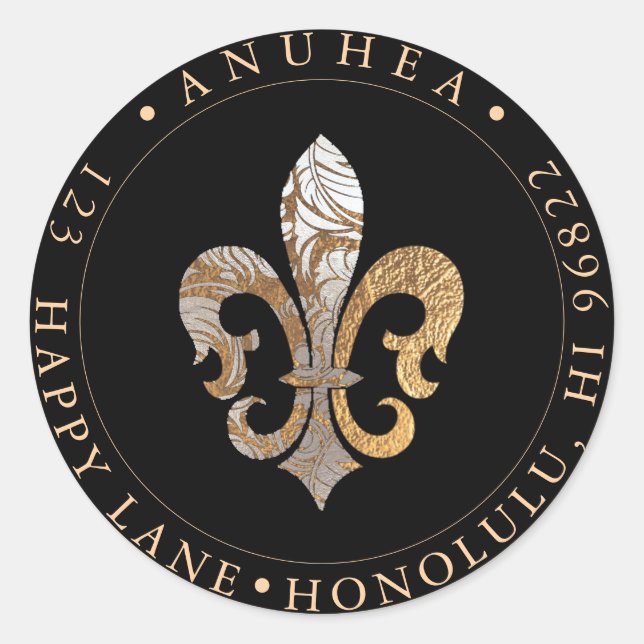 FLEUR DE LIS | IMITATS GOLD DAMASK RUNDER AUFKLEBER (Vorderseite)