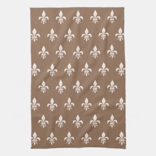 Fleur de Lis in Hellbeige auf Taupe-Tan Geschirrtuch