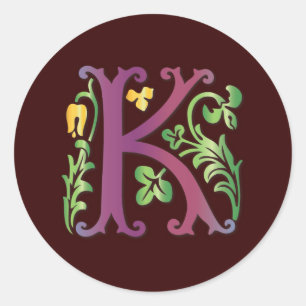Fleur-de-lis-K-Monogramm Runder Aufkleber
