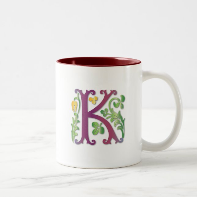 Fleur-de-lis-K-Monogramm Zweifarbige Tasse (Rechts)